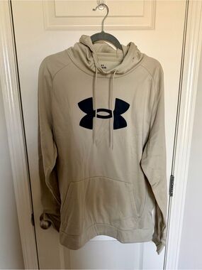 Under Armour Men's Tan Pullover Hoodie with Black Logo